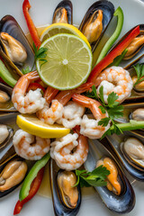 Delicious seafood platter with shrimp and mussels