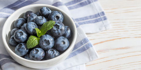 Fresh blueberries in a white bowl