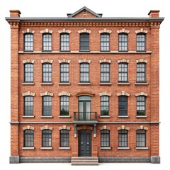 Fototapeta premium Historic urban brick masonry building with elegant wooden door and windows