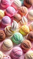 Obraz premium A vibrant assortment of colorful ice cream scoops on pink