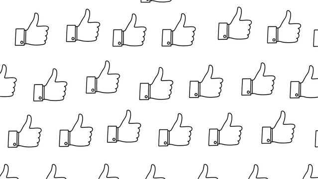 Modern minimalist thumbsup gesture seamless pattern representing positive feedback approval and social media success on a clean white background