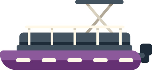 Purple pontoon boat with table, representing water recreation and lake transport © anatolir