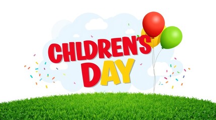 Vibrant children's day celebration with colorful balloons and confetti