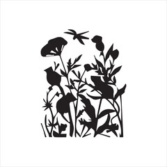  Black Wildflower Silhouette Nature Vector Image