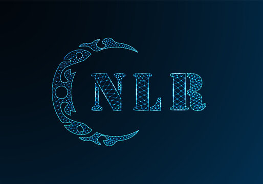 Low poly letter logo NLR design. NLR letter logo low poly vector design on blue color gradient background. NLR logo low poly design