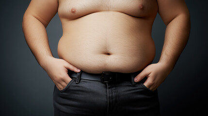 Naklejka premium Man Obesity Concept, Studio Shot