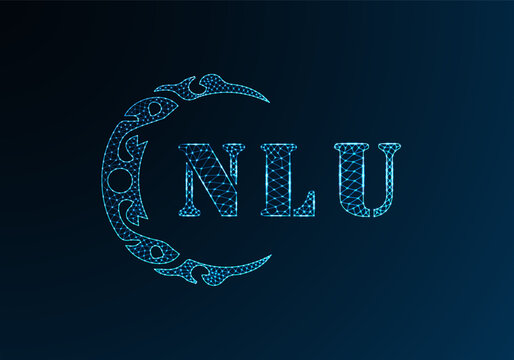 Low poly letter logo NLU design. NLU letter logo low poly vector design on blue color gradient background. NLU logo low poly design