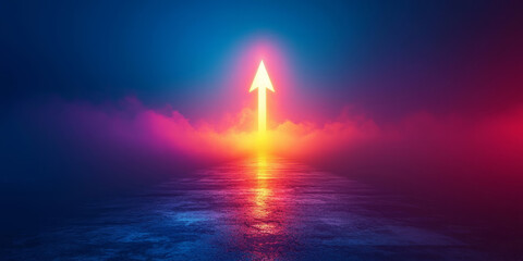 Abstract glowing arrow rising toward the sky, symbolizing business growth and achieving goals