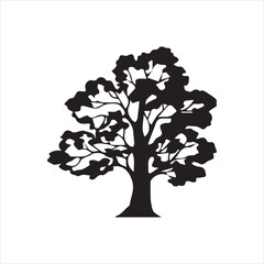  Black Silhouette Oak Tree Icon Vector Image