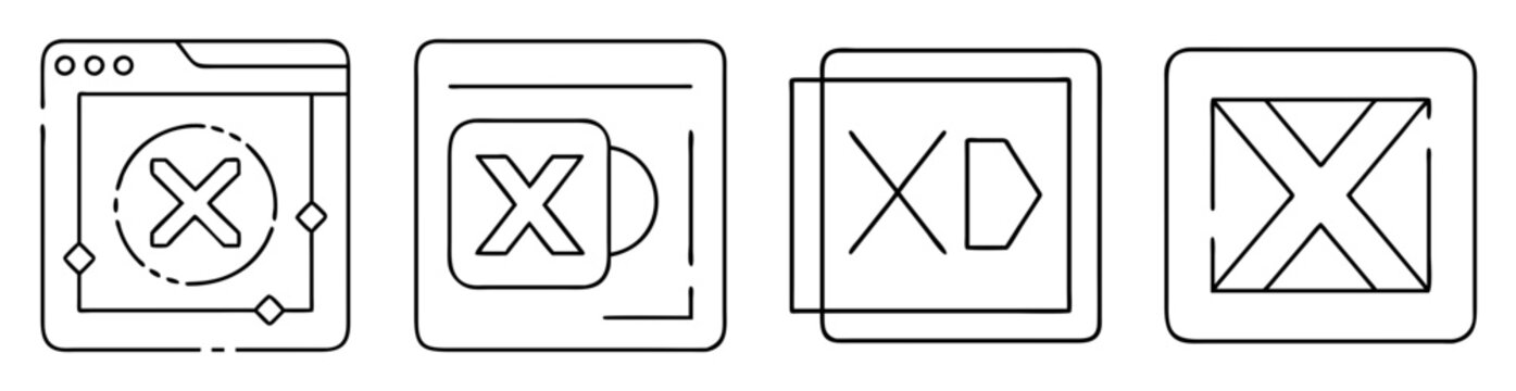 Four outline icons depicting Adobe XD software representing user interface design