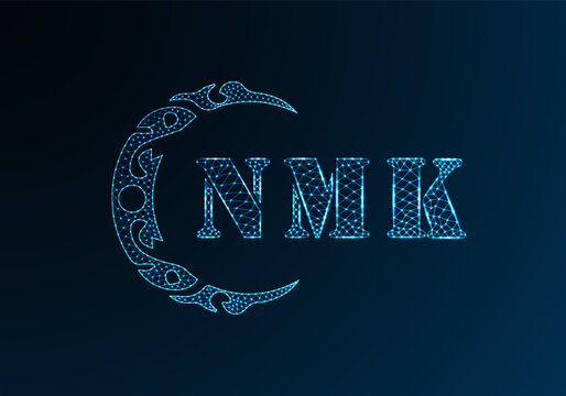 Low poly letter logo NMK design. NMK letter logo low poly vector design on blue color gradient background. NMK logo low poly design