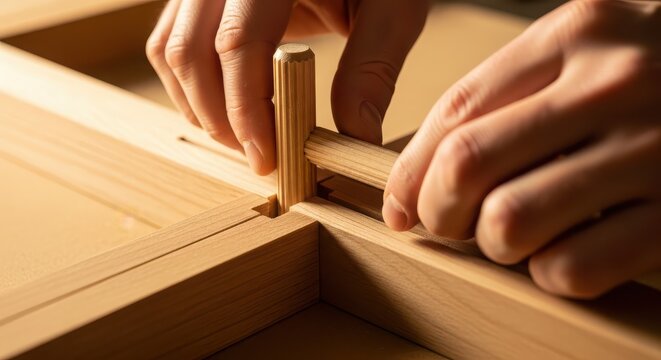 Crafting precision with a wooden dowel and hand tools in a workshop setting