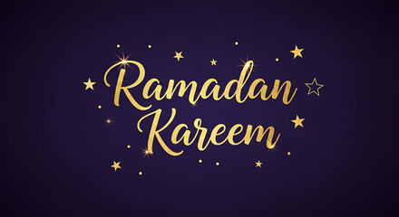 Ramadan kareem golden glitter text on dark purple