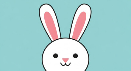 Obraz premium White Cartoon Bunny Face with Pink Ears on Blue Background