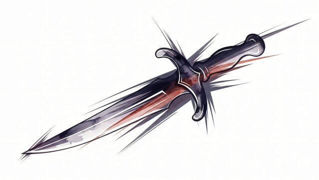 Drawing of knife with long blade in the middle of it blade.