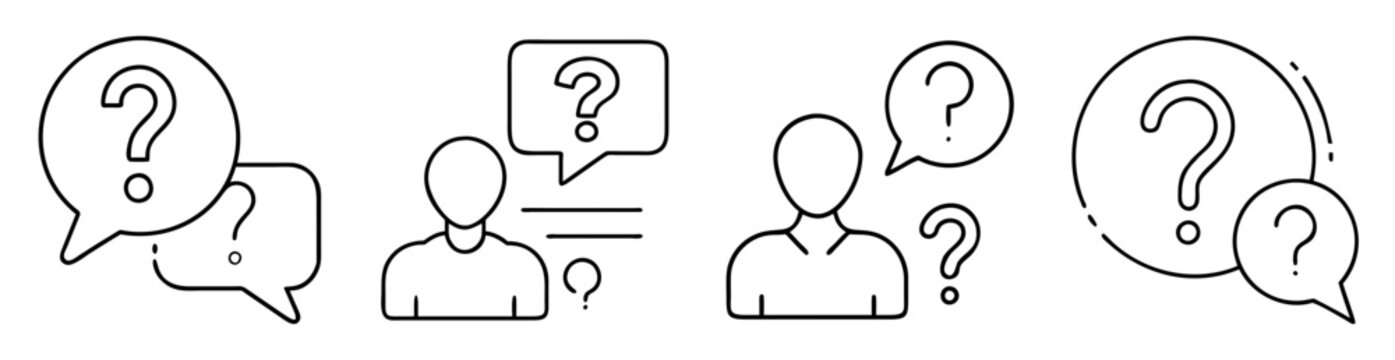 Conceptual outline design with question marks and people, indicating questions, uncertainty