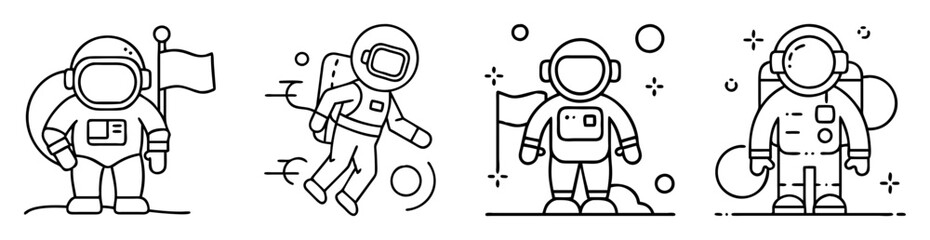 Obraz premium Various astronaut outline icons representing space exploration and scientific discovery