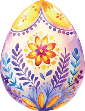 Colorful Ukrainian Easter Egg Pysanka Folk Art Watercolor Vector Illustration