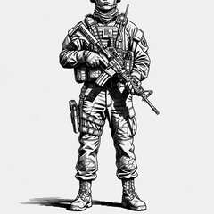 Obraz premium Soldier with Rifle Illustration