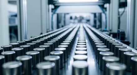 Obraz premium Neodymium magnet parts moving through automated conveyor system in advanced manufacturing environment