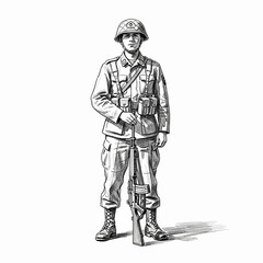 Fototapeta premium Soldier with Rifle, Vintage Sketch Style