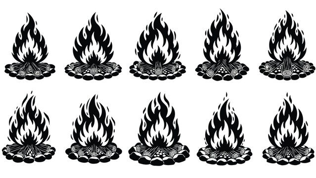 Collection of miniature dice featuring flame symbols for tabletop gaming or fantasy role-playing