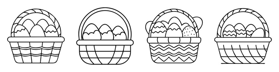 Black and white Easter baskets filled with decorated eggs vector illustration
