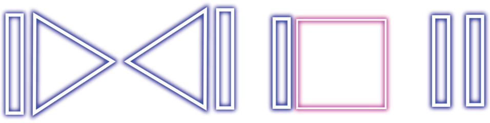 Glowing Neon Media Control Icons Set &ndash; Rewind, Stop and Pause Buttons