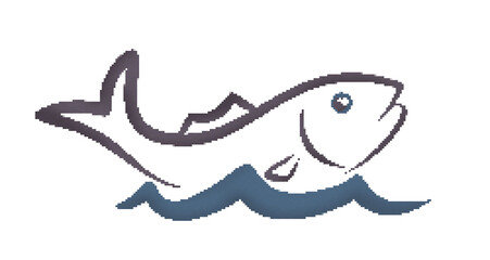 A pixel symbol of blue fish with wave.  © designer_an