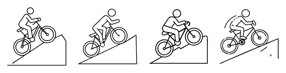 Obraz premium Simple Line Drawing Illustrating Four Positions While Riding a Bicycle Uphill