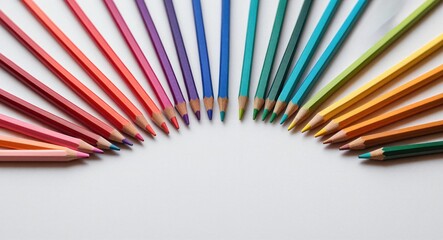 Obraz premium Multi-Colored Pencil Sticks against White Background featuring children's art, pencil, classroom, soft light.