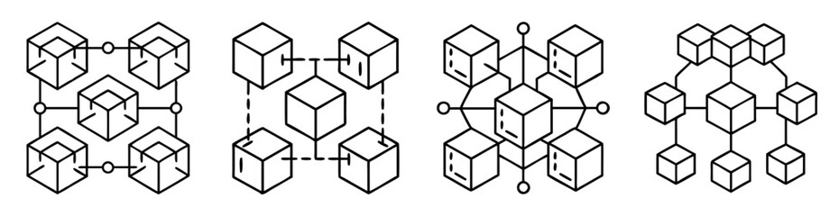 Obraz premium Stylized abstract arrangements of linked cubes forming complex geometrical networks illustrations