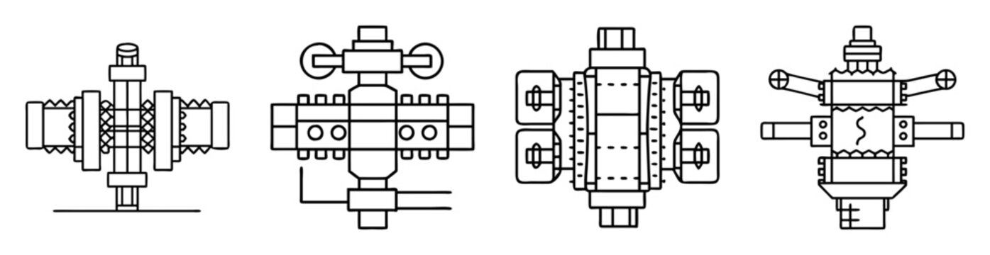 Illustration of four different configurations of a wellhead or blowout preventer stack