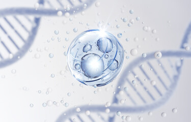 Obraz na płótnie Canvas cosmetic moisturizer water molecule with DNA, Cosmetic Essence, Liquid bubble, 3d rendering