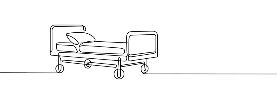 continuous line hospital bed vector art with editable strokes for professional hierarchy in medical and healthcare management.