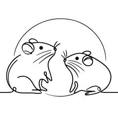 Fototapeta premium degus mice rats mouse one line art, vector illustration