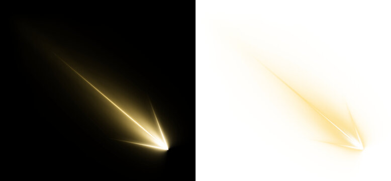 Golden Meteor Light Streak with Glowing Impact Trail and Dramatic Energy Burst Isolated