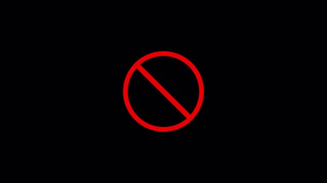 Warning, stop or no entry forbidden red circle  Animation of delete, denied, ban or block icon in transparent background in 4K animation with alpha channel