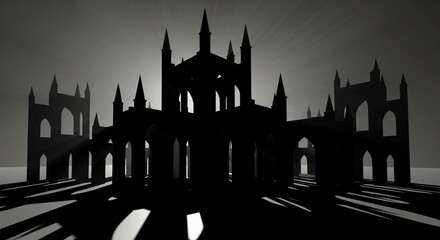Obraz premium Mysterious Gothic cathedral silhouette with dramatic lighting and shadows