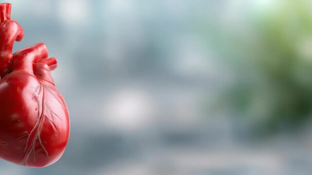 Heart model displayed in a clear background showing detailed anatomy for educational purposes in a study setting