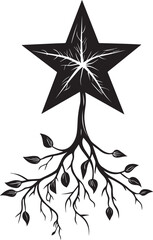 Obraz premium A star with roots growing from its base and leaves sprouting from the branches Silhouette Vector
