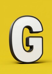 黄色背景の白黒立体文字G