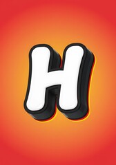 立体フォント アルファベットH オレンジ背景