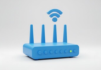 青い無線ルーターとWiFiアイコン