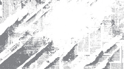 Distressed newspaper texture with diagonal grey stripes and scattered text fragments grunge vintage