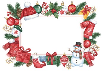 水彩風 クリスマス フレーム 飾り枠 冬
