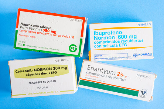 Four boxes of different anti-inflammatory medicines.