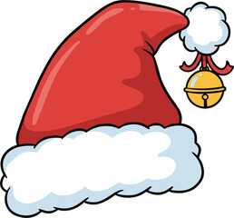 Red Santa Hat with White Fur Trim and Hanging Golden Bell Festive Christmas Accessory