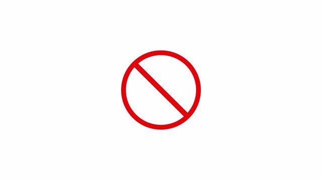 Warning, stop or no entry forbidden red circle  Animation of delete, denied, ban or block icon in transparent background in 4K animation with alpha channel
