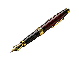 Naklejka premium Elegant fountain pen with gold accents and rich wood grain detail. Perfect for showcasing luxury, success, or the art of writing. Ideal for websites, advertisements, or stationeryrelated content.
